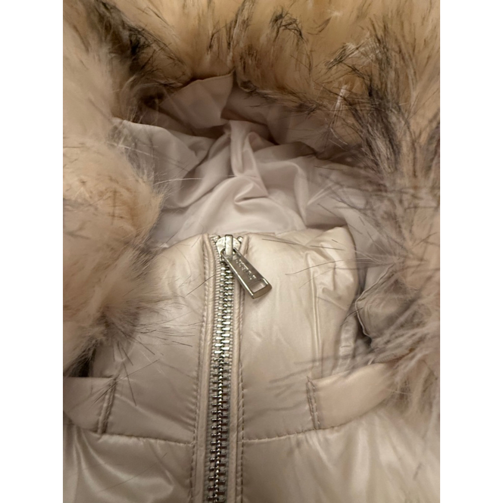 GUESS Beige Cream Puffer Jacket with Faux Fur Hood, Size M NWT - Picture 11 of 16